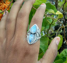 Load image into Gallery viewer, Natural Moonstone Ring Sterling Silver Ring Healing Ring Blue Flash Ring Promise Ring June Birthday Filigree Ring Love Stone Bridesmaid Ring Dainty Ring Charming Ring Boho Chic Ring
