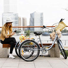 Load image into Gallery viewer, Viribus Adult Tricycle Three Wheel Trike Bike Single Speed Hybrid Cargo Cruiser with Removable Wheeled Basket for Shopping or Dogs Dustproof Bag Exercise Bike for Men Women Bicycle Bell (Gray1, 24")
