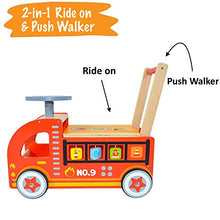 Load image into Gallery viewer, Pidoko Kids Ride On Fire Truck - Wooden Push and Pull Walker Cart - Balance Wagon Toy for Toddlers Boys &amp; Girls age 18 Months and up
