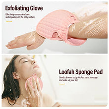 Load image into Gallery viewer, 2 Pack 36.5 Inch Long Loofah Back Scrubber Set with Exfoliating Glove and Sponge Pad for Women and Men, Beige &amp; Pink
