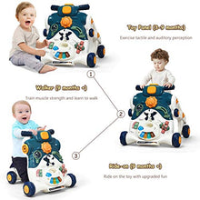 Load image into Gallery viewer, BABY JOY Sit-to-Stand Walker, 3 in 1 Baby Walker, Ride on Car, Game Panel, Kids Multifunctional Activity Center w/Lights, Music, Cute Toys, Educational Push Pull Learning Walker for Toddlers (Blue)
