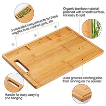 Load image into Gallery viewer, HHXRISE Bamboo Cutting Board With 3 Built-In Compartments And Juice Grooves - Kitchen Chopping Board for Meat (Butcher Block) Cheese and Vegetables (M 15.2x10.5'')
