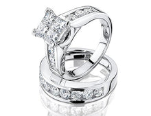 Load image into Gallery viewer, Zahras The Jewelry Crafter Manufacturer Princess Cut Diamond Engagement Rings for Women and Wedding Band Set in 10K White Gold (8.5.50)
