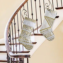 Load image into Gallery viewer, Valery Madelyn 21 inch 2 Pack Luxury White Gold Christmas Stockings Decorations with Embroidery Sequins and Cuff, Themed with Tree Skirt (Not Included)
