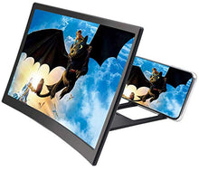 Load image into Gallery viewer, Emoly 12'' 3D Curve Screen Magnifier for Cell Phone, HD Amplifier Projector for Movies, Videos, and Gaming Foldable Phone Stand with Screen Amplifier for iPhone,All Smartphones (Black, 12 inch)
