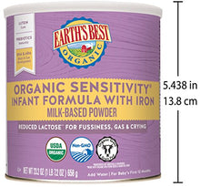 Load image into Gallery viewer, Earth's Best Organic Low Lactose Sensitivity Infant Formula with Iron, Omega-3 DHA &amp; Omega-6 ARA, 23.2 Ounce
