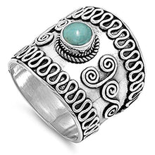 Load image into Gallery viewer, Women's Bali Ring Simulated Turquoise Fashion New .925 Sterling Silver Band Size 9

