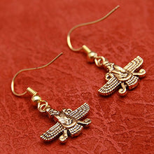 Load image into Gallery viewer, Gold Pt Farvahar Earrings Iranian Persian Farohar Earring Iran Persia Gift (Fish Hook)
