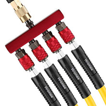 Load image into Gallery viewer, Hromee 4-Way Straight Air Manifold 5 Ports Aluminum Industrial Pneumatic Air Compressor Quick Connect Socket In Line Type Air Hose Splitter with 4 Couplers and 1/4" Male NPT Plug
