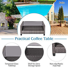 Load image into Gallery viewer, Tangkula 4 PCS Patio Wicker Conversation Furniture Set, Outdoor Rattan Sofa Set with Padded Cushion &amp; Tempered Glass Coffee Table, Wicker Sectional Sofas &amp; Table for Courtyard Balcony Garden (1, Grey)
