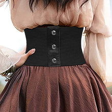 Load image into Gallery viewer, Black Corset Waist Belt for Women, Wide Elastic Tie Waspie Belt for Dresses 4.7inch
