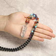 Load image into Gallery viewer, Jovivi Natural Black Obsidian 7 Chakras Healing Crystals Necklace Wire Wrapped Clear Quartz Tree of Life Pendant Healing Pointed Reiki Energy Balancing
