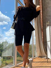 Load image into Gallery viewer, Glamaker Women 2 Piece Outfit Sets Casual Oversized T-Shirt Tops Biker Shorts Workout Sport s Tracksuit (Small, Black 2)
