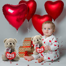Load image into Gallery viewer, Valentine's Day Hug Me Teddy Bear, 9in Plush Heart Teddy Bear Stuffed Animal with Bow Rose Valentines Day Gift for Kids Couple Girlfriend Valentines Exchange Gift, Valentines Party Favor, Birthday
