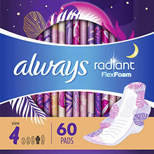 Load image into Gallery viewer, Always Radiant Feminine Pads for Women, Size 4, 60 Count, Overnight Absorbency, With Wings, Scented (20 Count, Pack of 3 - 60 Count Total)
