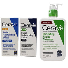 Load image into Gallery viewer, CeraVe Daily Skincare Facial Bundle - Hydrating Facial Cleanser (16 oz), AM Facial Moisturizing Lotion with Sunscreen (2 oz), and PM Facial Moisturizing Lotion (2 oz)
