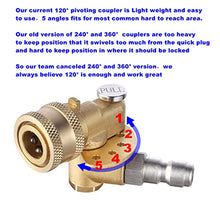 Load image into Gallery viewer, Meteor Blast Quick Connecting Pivoting Coupler Attachment 120 Degree with 5 Angles and Safety lock for Pressure Washer Spray Nozzle , Cleaning Hard to Reach Area Max 5000 PSI 1/4 Inch Plug
