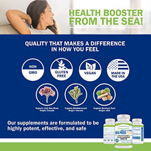 Load image into Gallery viewer, Power By Naturals Certified Organic Sea Moss Plus Supplements with Wildcrafted Irish Sea Moss, Bladderwrack, and Burdock Root, Pure Sea Moss Supplement, Vegan, No Fillers, 60 SeaMoss Powder Capsules
