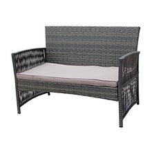 Load image into Gallery viewer, IDS Home 4 Piece Brown Pattio Furniture Wicker Conversation Set, Loveseat &amp; 2 Cushion Chairs, Glass Coffee Table for Garden Lawn Poolside Backyard
