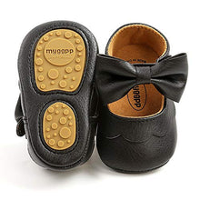 Load image into Gallery viewer, SOFMUO Baby Girls Mary Jane Flats Non-Slip Soft Rubber Sole Bowknot Infant Sneakers Toddler Princess Dress Walking Shoes(A01/Black,12-18 Months)
