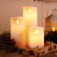 Load image into Gallery viewer, glowiu Flameless Flickering LED Candles Moving Flame, Battery Candles Set of 3(H 4"6"8" x D3") Real Wax Pillar with 10-Key Remote Multi-Function (White)
