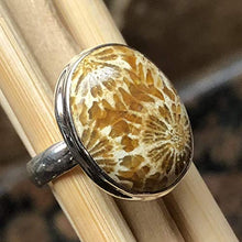 Load image into Gallery viewer, Natural Indonesian Fossil Coral 925 Solid Sterling Silver Ring Size 7.75
