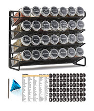 Load image into Gallery viewer, SpaceAid 4 Tier Spice Rack Organizer with 28 Spice Jars, 386 Spice Labels, Chalk Marker and Funnel Set for Cabinet, Countertop, Pantry, Cupboard or Door &amp; Wall Mount
