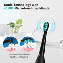 Load image into Gallery viewer, Fairywill Electric Toothbrush Powerful Sonic Cleaning - ADA Accepted Rechargeable Toothbrush with Timer, 5 Modes, 3 Brush Heads, 4 Hr Charge Last 30 Days Whitening Toothbrush for Adults and Kids Black
