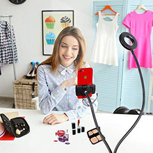 Load image into Gallery viewer, Rovtop Selfie Ring Light Cellphone Holder Ring Light Stand Live Stream Makeup, 3 Light Modes 10-Level Brightness 360 Rotating for iPhone Android Cell Phone, Black
