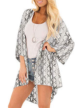 Load image into Gallery viewer, Women Floral Print Kimono Cover Up Sheer Chiffon Blouse Loose Long Cardigan Snake Print Medium
