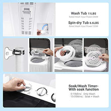 Load image into Gallery viewer, Portable Mini Twin Tub Washing Machine 17.6lbs, Washer(11lbs)&amp;Spinner(6.6lbs), 35 mins MAX Washing Time, with Drain Hose, Inlet Water Hose, For Camping, Apartments, Dorms- TACKLIFE DSBP171
