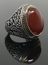 Load image into Gallery viewer, KAR 925K Stamped Sterling Silver Agate (Aqeeq) Men's Ring I1T (9)
