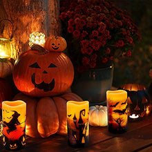 Load image into Gallery viewer, Halloween Flickering Flameless Candles - Battery Operated LED Real Wax Candles with 6 Hours Timer - Bats, Castle, Witch LED Flickering Candles for Halloween Christmas Wedding Party Decor, Pack of 3
