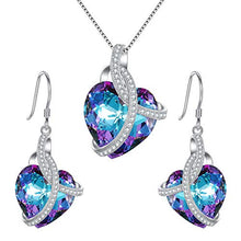 Load image into Gallery viewer, EleQueen 925 Sterling Silver CZ Courageous Heart Inspired Pendant Necklace Hook Earrings Set Vitrail Light Made with Crystals

