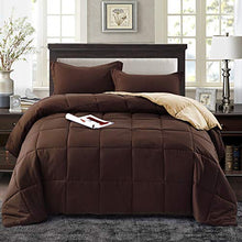 Load image into Gallery viewer, HIG 3pc Down Alternative Comforter Set - All Season Reversible Comforter with Two Shams - Quilted Duvet Insert with Corner Tabs -Box Stitched –Hypoallergenic, Soft, Fluffy (King/Cal King, Chocolate)
