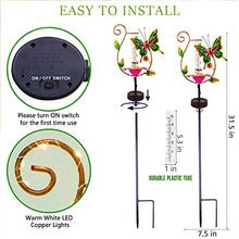 Load image into Gallery viewer, Juegoal 31.5 Inch Rain Gauge, Solar Powered Lighted Butterfly Garden Stakes Decor with 16 LED Warm White Copper Lights, Metal Yard Art Outdoor Lawn Pathway Patio Decorations
