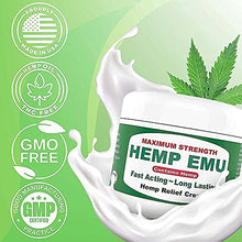 Load image into Gallery viewer, Hemp Emu Cream - Made In USA - Natural Hemp Cream Soothes Discomfort in Joints, Muscles, Back, Knees - Premium Hemp Oil Extract, Emu Oil, Menthol, Eucalyptus &amp; Natural Oils - 4oz
