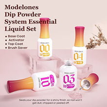 Load image into Gallery viewer, Modelones 4 Pcs 15ml Dip Powder Liquid Set with Base Coat / Top Coat / Activator / Brush Saver, Dipping Powder System Essential Kit for French Nail Art Manicure, Long Lasting and No Nail Lamp Needed
