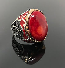 Load image into Gallery viewer, KAR 925K Sterling Silver Red Coral Men's Ring Red Enamelled Special Edition K65E (9)

