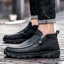 Load image into Gallery viewer, Govicta Leather Ankle Boots Hand Stitching Casual Loafers Boots for Men Slip On Driving Shoes Side Zipper Non Slip Comfy Black Regular Size 10.5
