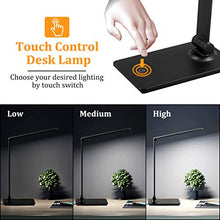Load image into Gallery viewer, LED Desk Lamp, Touch Control Desk Lamp with 3 Levels Brightness, Dimmable Office Lamp with Adjustable Arm, Foldable Table Desk Lamp for Table Bedroom Bedside Office Study, 5000K, 8W, Black
