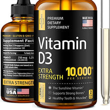 Load image into Gallery viewer, Vitamin D3 10000 IU Drops - Extra Strength Vitamin D Drops - Made in USA - High Dose D3 Vitamin - Natural Vegan Vitamin D3 - The Sunshine Vitamin D3 Drops - Non-GMO, Gluten Free VIT D3 - 2 Fl Oz
