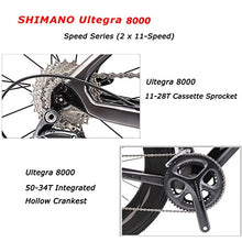 Load image into Gallery viewer, SAVADECK Phantom 2.0 Carbon Fiber Road Bike 700C Racing Bicycle with Ultegra 8000 22 Speed Group Set, 25C Tire and Fizik Saddle (Black Grey, 560MM)
