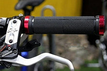 Load image into Gallery viewer, Kework Bike Grips, Double Locking Bike Bicycle Mountain Bike Handlebar Grips, Include 2 Handlebar Caps, Aluminum Alloy Lock Ring (Red)
