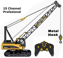 Load image into Gallery viewer, Top Race 15 Channel Remote Control Crane, Proffesional Series, 1:14 Scale - Battery Powered RC Construction Toy Crane with Heavy Metal Hook (TR-214)

