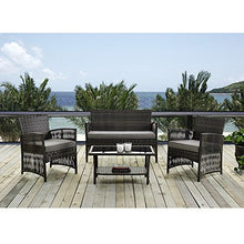 Load image into Gallery viewer, IDS Home 4 Piece Brown Pattio Furniture Wicker Conversation Set, Loveseat &amp; 2 Cushion Chairs, Glass Coffee Table for Garden Lawn Poolside Backyard
