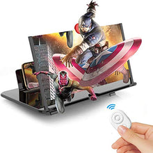 Load image into Gallery viewer, Phone Screen Magnifier 12" Screen Magnifier for Cell Phone Smart Phone Screen Magnifier, 3D HD Mobile Phone Screen Magnifier for Movies,Videos Phone Stand with Screen Amplifier for All Phones+Remote
