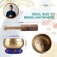 Load image into Gallery viewer, Tibetan Singing Bowl Set Bundle with Lava Stone and Rose Quartz Mala Bracelet — Handcrafted in Nepal for Chakra Healing, Meditation, Intention Setting, and Mantra Recitation
