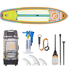 Load image into Gallery viewer, iROCKER All-Around Inflatable Stand Up Paddle Board, Extremely Stable 11' Long x 32" Wide x 6" Thick Premium SUP with Roller Bag, Carbon Paddle, Pump, Leash, Fins &amp; Repair Kit, Orange
