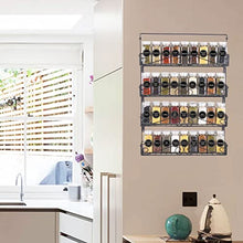 Load image into Gallery viewer, SWOMMOLY 4 Tier Wall Mount Spice Rack Organizer with 36 Spice Jars, 396 Spice Labels, Chalk Marker and Funnel Complete Set. Stackable Foldable Hanging Spice Shelf Storage Racks.
